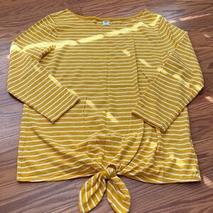 Old Navy Mustard and White Striped Tie Waist Top
